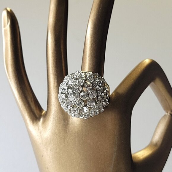 Large Silver Dome Cocktail Fashion Ring Size 5.5 - Picture 3 of 11